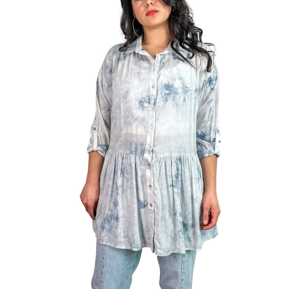 Love Stitch Blue & White Tie Dye Drop Waist Dress Top in Ocean